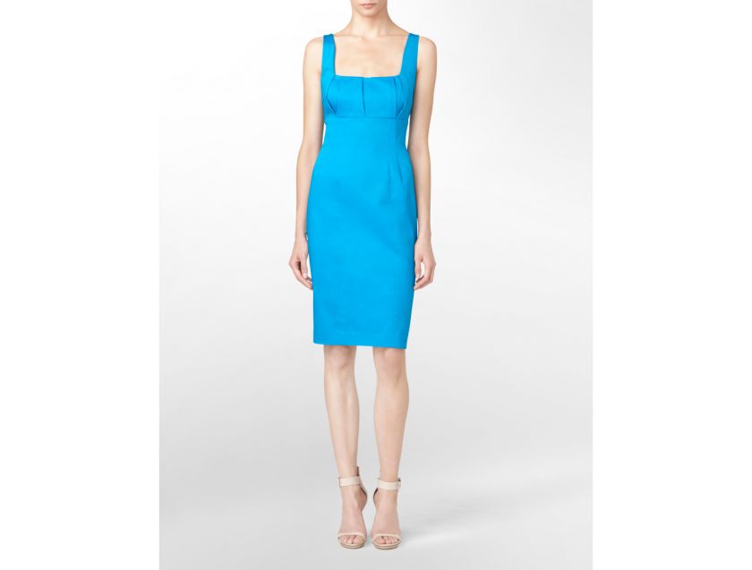 calvin klein square neck pleated bust sheath dress womens  