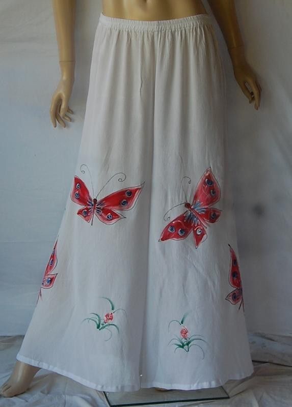 ZA101 WHT/PALAZZO PANTS PAINTED HIPPY GAUCHO L XL 1X 2X  