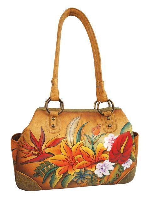 New Anuschka Genuine leather Tropical Paradise Tote Hand Painted Woman 
