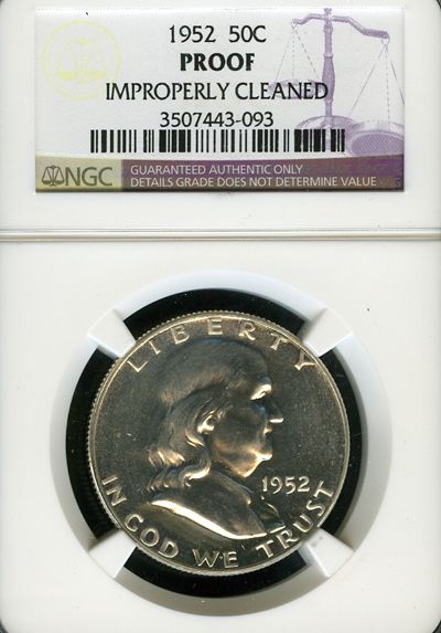 1952 NGC PROOF IMP. CLEANED FRANKLIN HALF DOLLAR 50C EC56  