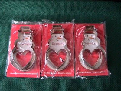 HALLMARK ~ 3 SNOWMAN & HEART COOKIE CUTTER SET ~ 2010  