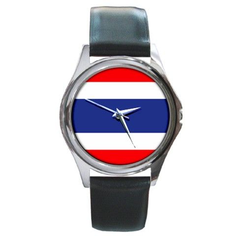 Flag of Thailand Thai Bangkok Black Leather Watch  
