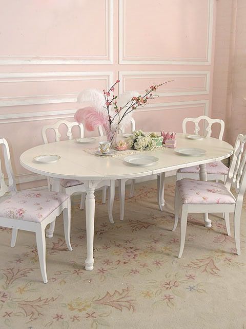 Shabby Cottage Chic White Dining Table 2 Leaf Wings LRG  