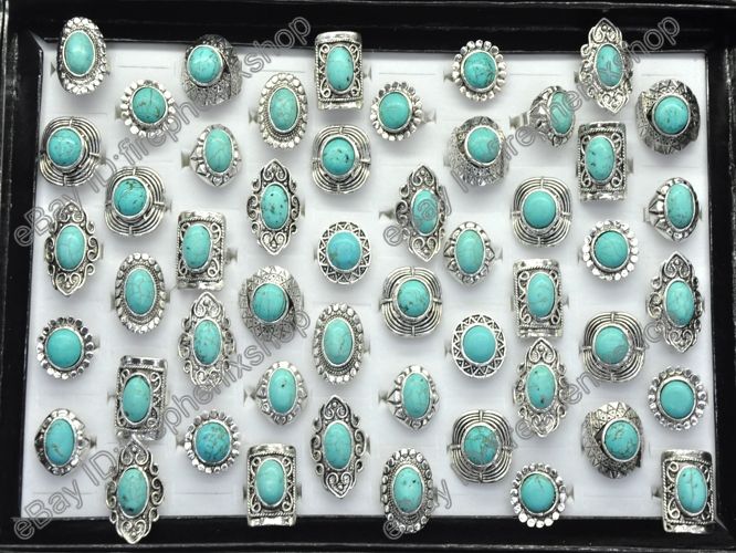 Wholesale lots 25pcs Tibet silver jewelry turquoise Rings free 