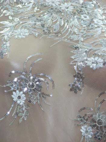   White,Sequined Fabric for Bridal Dress Gowns Material per Yard  