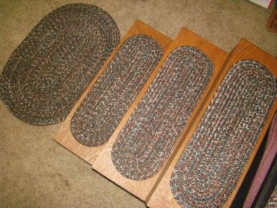 13 BRAIDED RUG STAIR TREADS *Green*Tan* Brown*Cream* set  