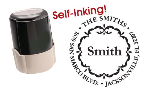 Decorative Round Address Stamp   Self Inking  