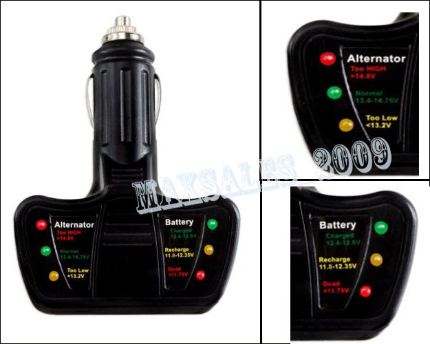 ALTERNATOR & BATTERY TESTER 12VOLT CIGARETTE LIGHTER LED INDICATOR 