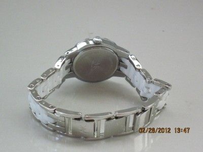 AK Anne Klein 10/9457 Swarovski Crystal Silvertone White Ceramic 