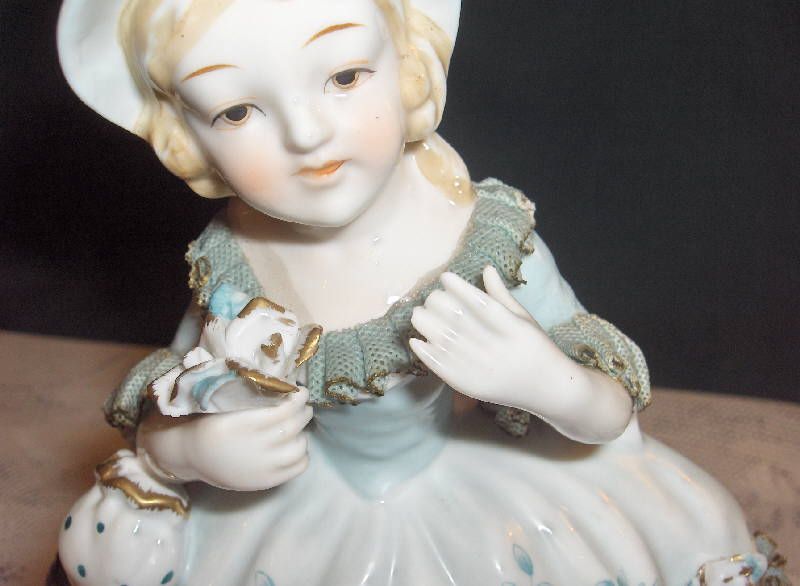 Vintage Porcelain China Pair Figurines,Tulle Net Trim  