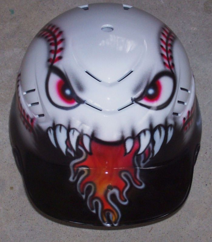 BASEBALL BATTING HELMET AIRBRUSHED FIRE MEAN BALL NEW  