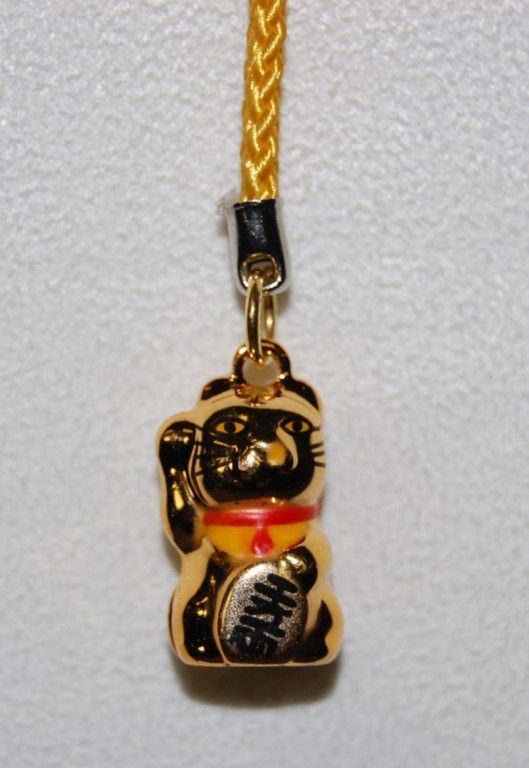 GOLD MANEKI NEKO CAT BELL CHARM Cell Phone Toy Gift New  