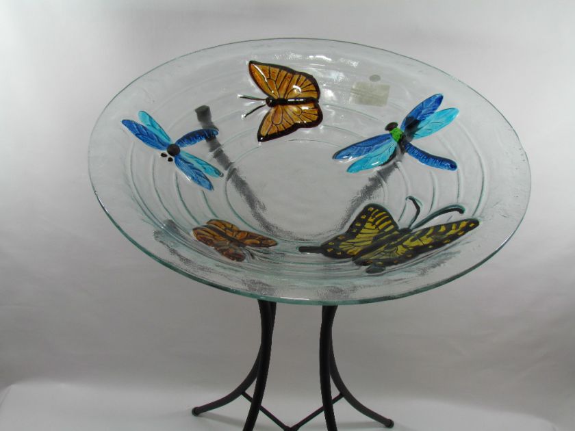   BATH BUTTERFLIES AND DRAGONFLIES GLASS BIRDBATH 746851123207  