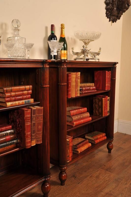 Pair English Regency Open Bookcases Book Mahogany  