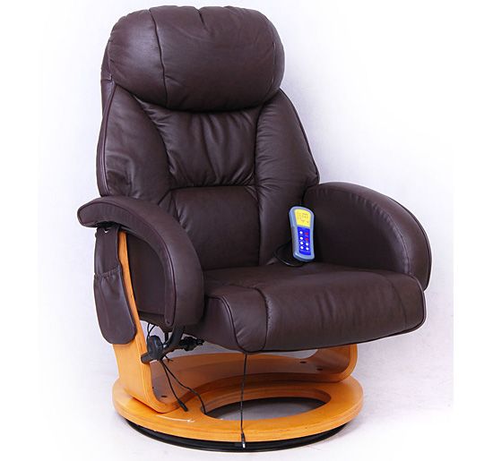   Office Genuine Leather Recliner Massage Chair With Ottoman   Brown