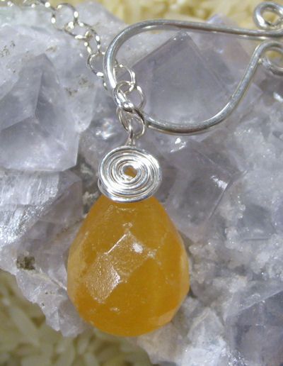 Yellow Calcite Lariat Silver Wire Wrap Necklace  