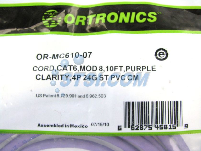 Ortronics OR MC610 07 10 Ft Purple Cat6 Cable ~STSI  