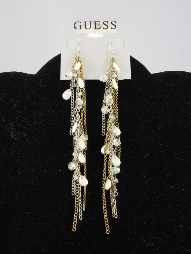 Guess Natural Selection Two Tone Long Chain Earrings  