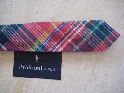 POLO RALPH LAUREN MEN NWT $85 Madras Plaid Tie Handmade in Italy 100% 