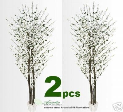 Cherry Blossom 7 Real Wood Artificial Trees Potted W  