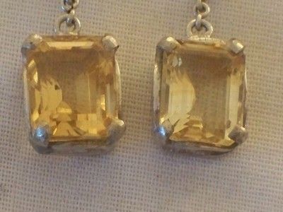 PAIR ART DECO SILVER CITRINE DROP EARRINGS  