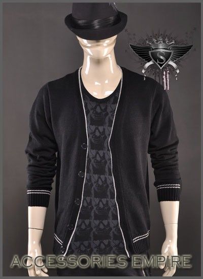 CM014 Mens Black Slim Fit Knit Cardigan Sweaters  