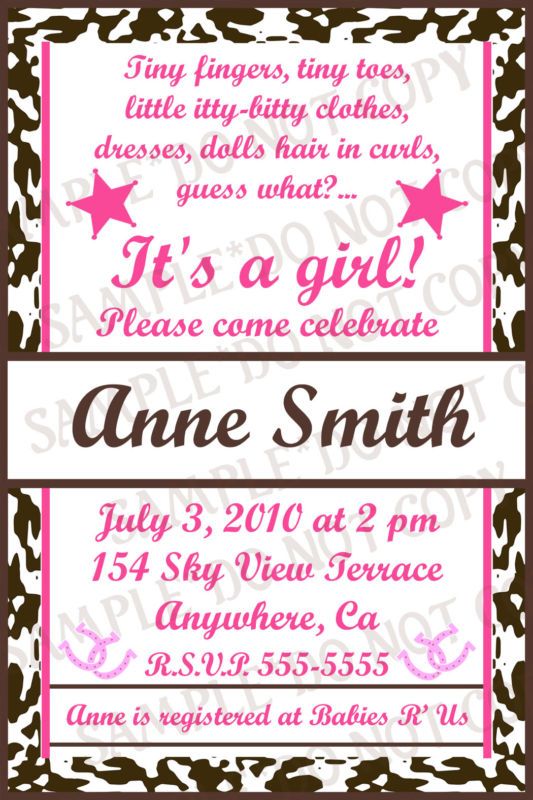 Cowgirl Western *Invitations*Birthday/Baby Shower*4x6*  