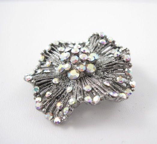 DESIGNER Silver Tone Iridescent Burst Pin Brooch  