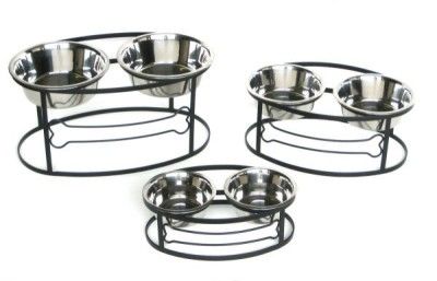 Bone DOUBLE Elevated Raised DOG FEEDER dish bowl METAL  