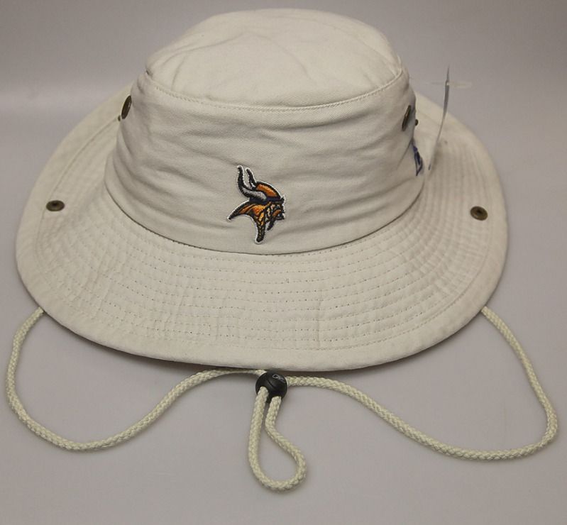 New NFL Minnesota Vikings Beige Fishing Bucket Hat w Embroidered Logo 