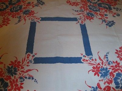 VINTAGE SQUARE COTTON RETRO FLORAL TABLECLOTH 46 X 48  