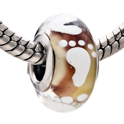 PUGSTER BEAD CUTE WHITE FOOTPRINT EUROPEAN MURANO GLASS CHARM FOR 