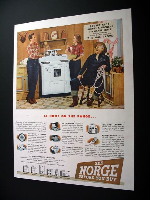 Norge Gas Range country style kitchen 1946 print Ad  