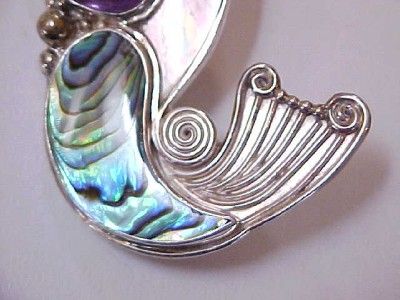   Silver Goddess Face Gemstone MERMAID Abalone MOP Brooch Pendant  