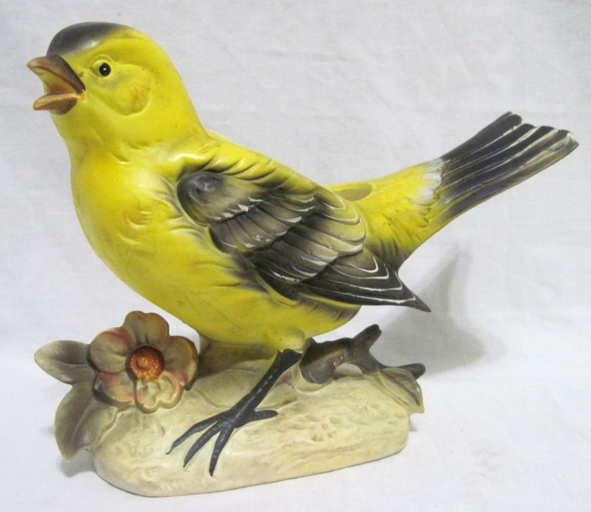 Leftons Gold FInch # 577 Planter Figurine Yellow Bird 6.5 Tall x 8 