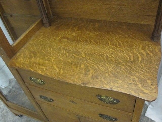 Antique Oak China Buffet w Bevel Mirror Griffon Head  