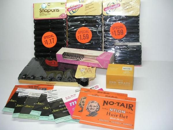 LOT OF VINTAGE HAIR ROLLER CURLERS BRUSH & HAIR NETS  