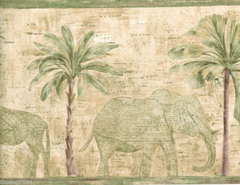 Palm Tree Elephant Safari Animals Wall paper Border  