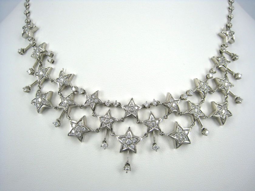   25 Carat G VS Diamond Stars 18K White Gold Italian Necklace  