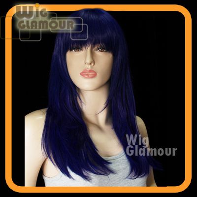 New Long Dark Blue Wavy Skin Top Hair Wig GN39  