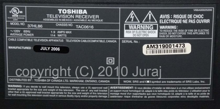 Toshiba LCD TV 37HL86 spare repair parts  