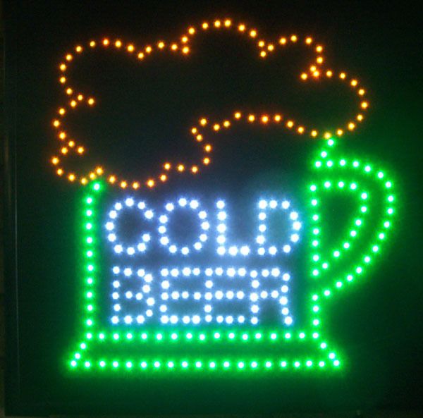 LED COLD BEER SIGN light up motion flashing display  