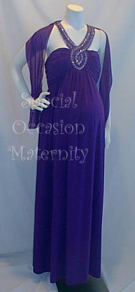   Cleo Purple Beaded Maternity Dress LARGE Maxi Bridal Formal Bridesmaid