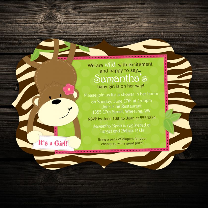 20 Jungle Monkey Ornate Cut Birthday or Baby Shower Invitations   Any 