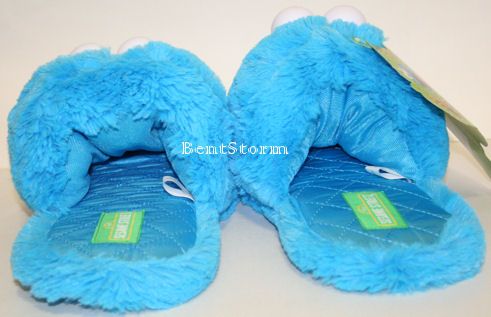 BLUE SESAME STREET COOKIE MONSTER Muppets plush ADULT Slippers ALL 