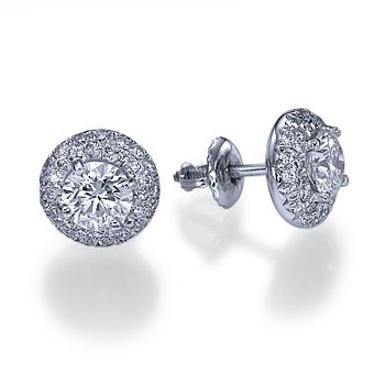 carat F/VS2 GENUINE DIAMOND PAVE GOLD STUD EARRINGS  