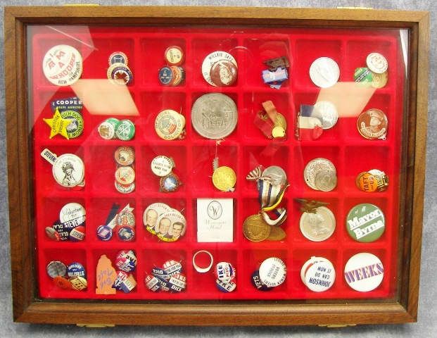   Button/Pinback Display Case Complete w/Political & Historic Buttons