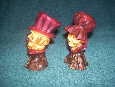 Vintage Bone China Head Busts Man Pipe Woman Hat SET  