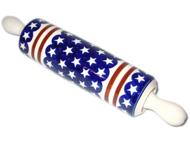 Polish Pottery Stoneware Rolling Pin Stars Stripes  