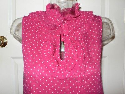 Kate Spade Raspberry Pink Cream Polka Dot Antoinette S/L Silk Top NWT 